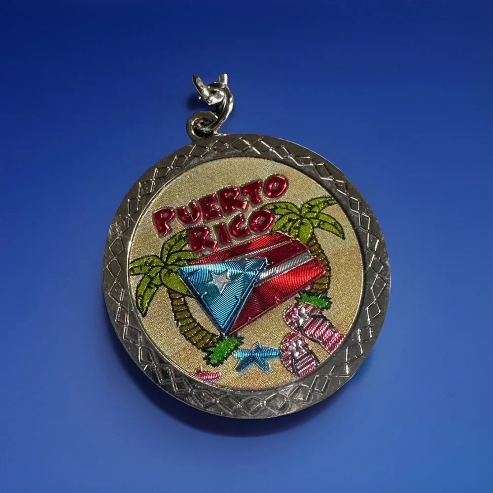 Puerto Rico Heavy Keychain Flag Coqui Frog Palm Tree Souvenir Multicolor